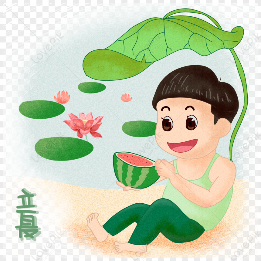 Hand Drawn Little Boy Eating Watermelon PNG Hd Transparent Image And ...