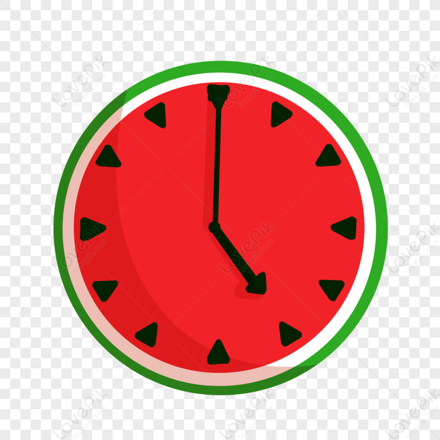 Watermelon Clock, Clock Red, Green Watermelon, Red Watermelon PNG Image ...