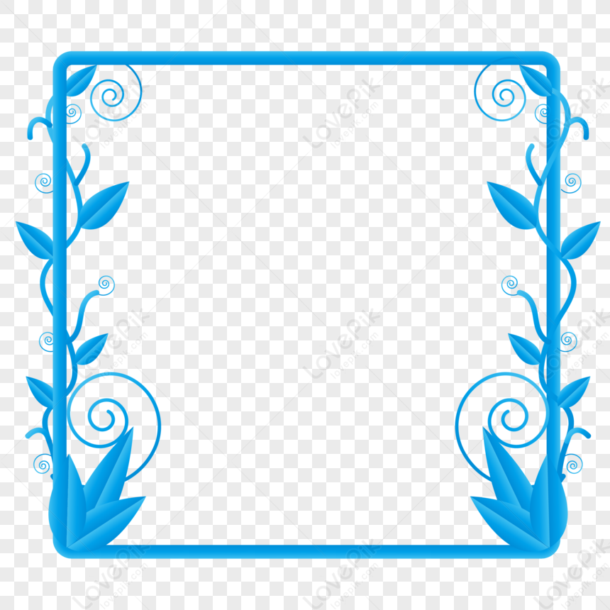 Winter Sky Blue Plant Element Border, Blue Frame, Blue Leaf, Blue Lines ...