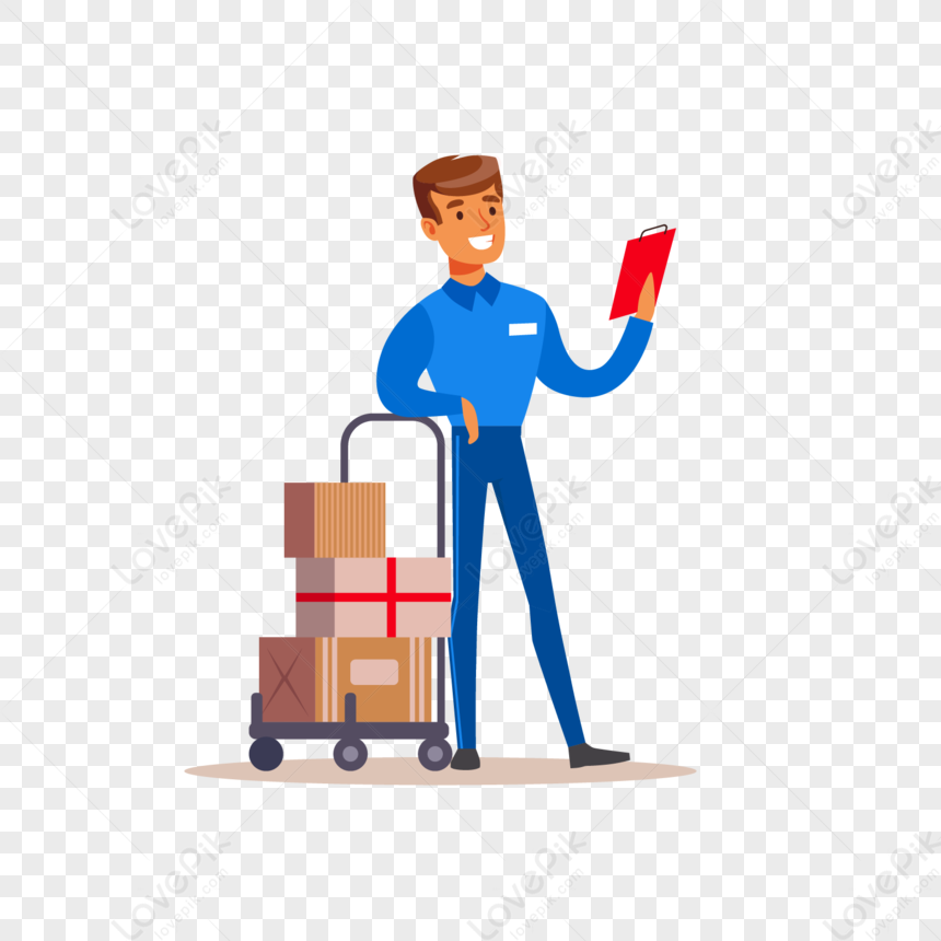 Courier Delivers Cargo Elements, Painting Red, Delivery Man, Blue Man ...