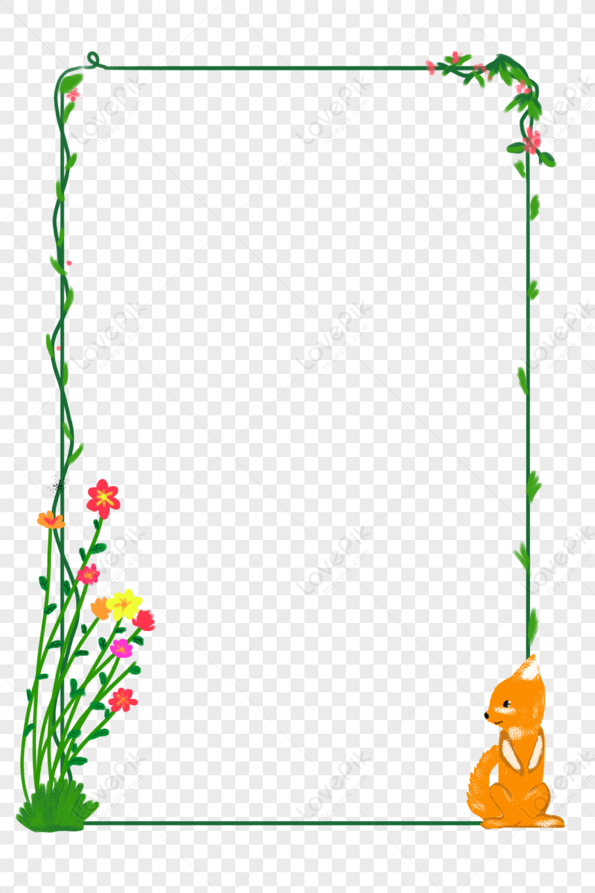 Flowers And Small Fox Border, Animated Gifs, Decorative Flower, Frame ...