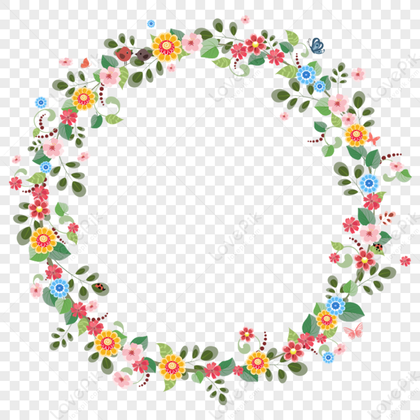 Border Garland, Floral Wreath, Cartoon Colorful, Colorful Cute PNG ...