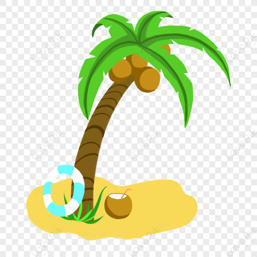Coconut Tree Beach Summer Swimming Circle PNG White Transparent And ...