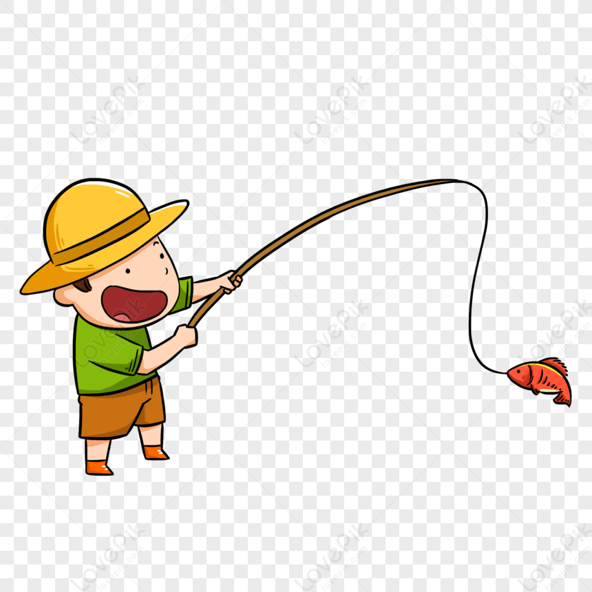 Fishing Straw Hat Boy, Cartoon Red, Cartoon Fishing, Boy Cartoon