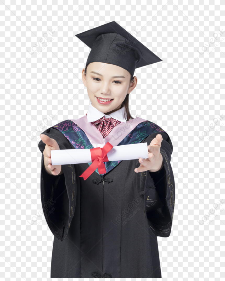 Graduation Female Student Holding A Diploma PNG Transparent Image And ...