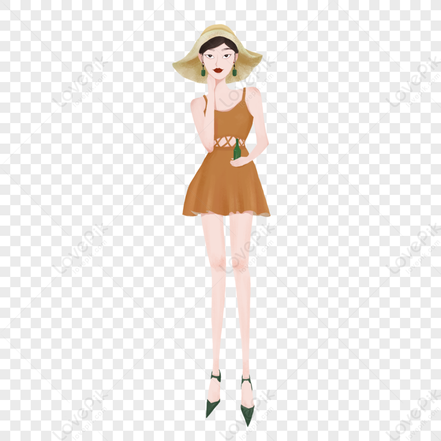 Summer Retro Wind Swimsuit Girl PNG Transparent And Clipart Image For ...