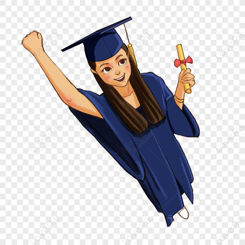 Bachelor Gown, Diploma Graduation, Blue Girl, Cartoon Illustration Free ...