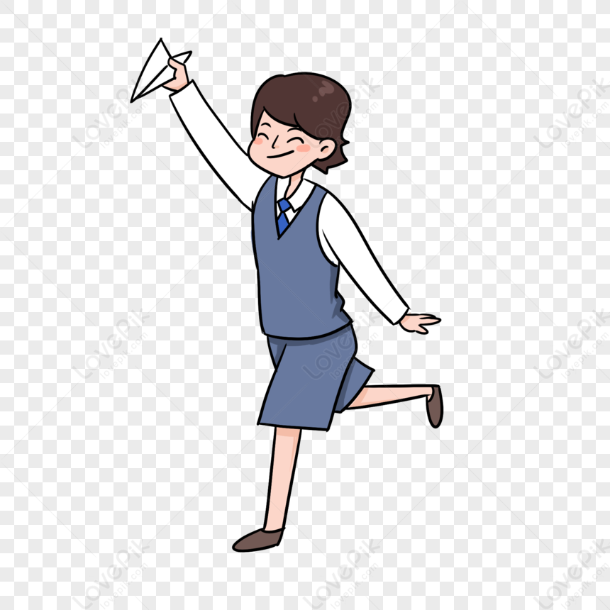 Cartoon Boy In School Uniform Is Flying Paper Plane PNG White Transparent  And Clipart Image For Free Download - Lovepik | 401287542