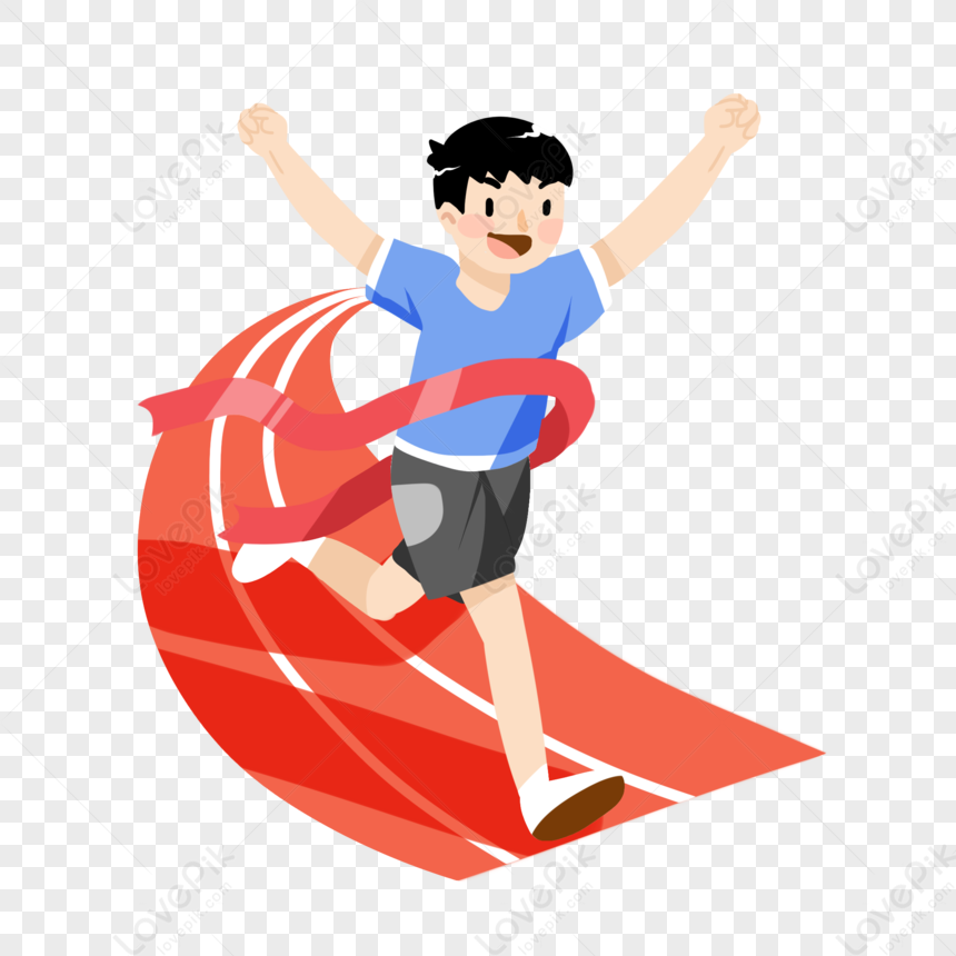 Cartoon Boy Sprinting End Point Illustration, Running Vector, Boy ...