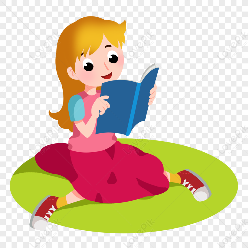 Cartoon Fashion Pink Skirt Girl Reading Book, Pink Book, Book, Girls In ...