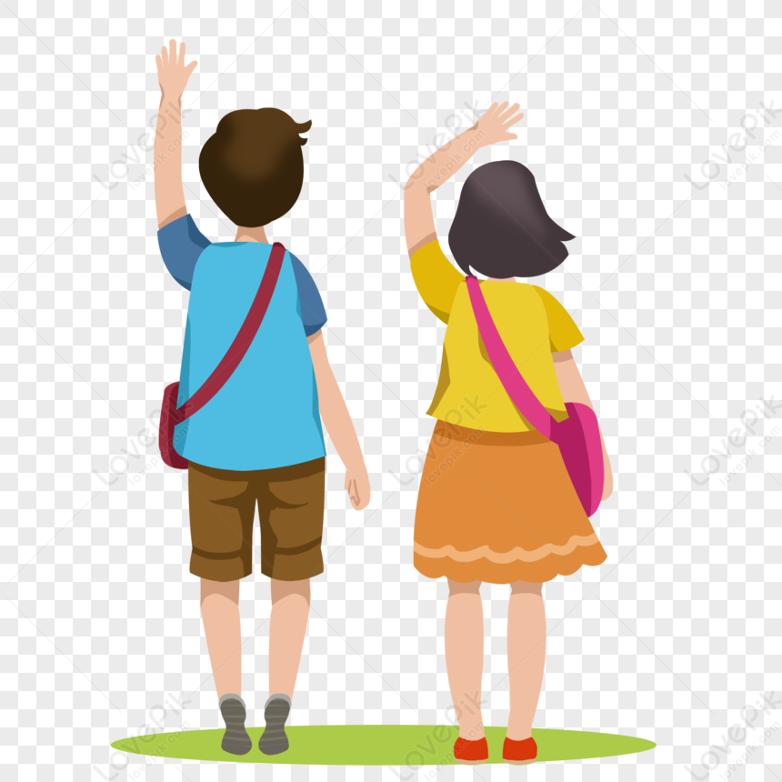 Cartoon Two Students Beckoning PNG White Transparent And Clipart Image ...