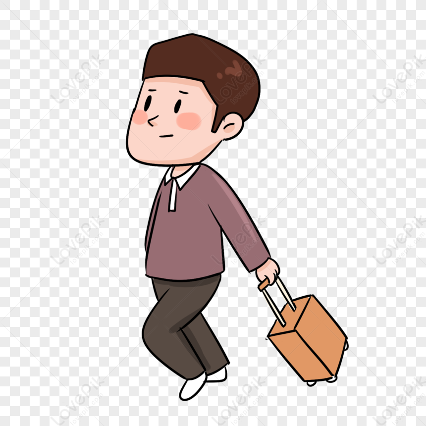 Creative Boy Pulling Suitcase Illustration, Man Suitcase, Cartoon ...