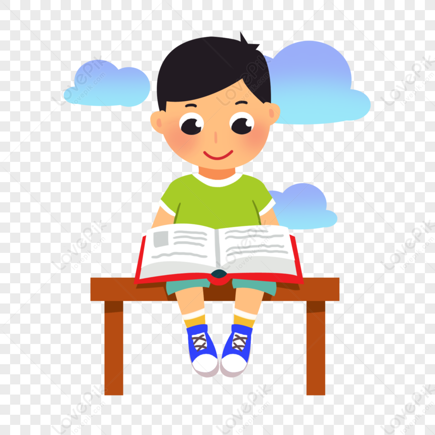 Creative Boy Sitting At The Desk Reading A Book PNG Transparent ...