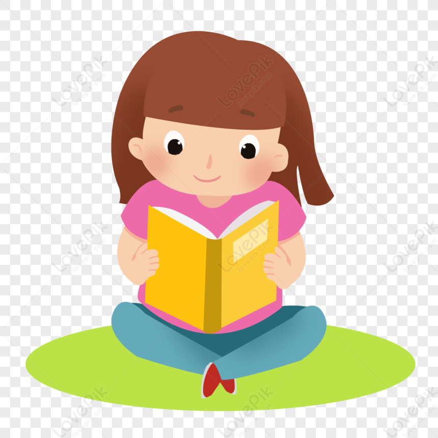 Cute Girl Cartoon Illustration, Girl Reading, Cartoon Vector, Girl ...