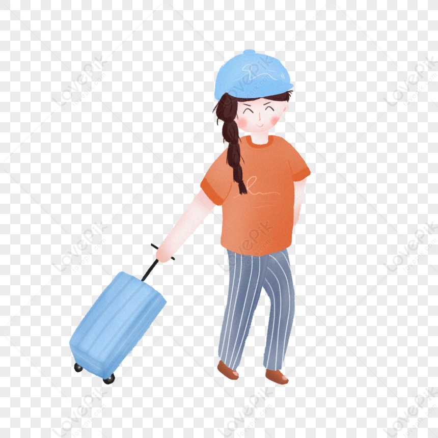Girl Dragging Her Suitcase PNG White Transparent And Clipart Image For ...