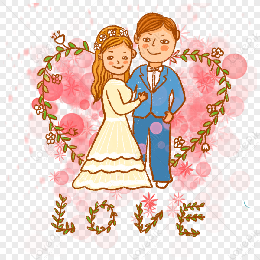 Hand Drawn Married Cartoon Character, Couple Vector, Pink Red, Vector ...