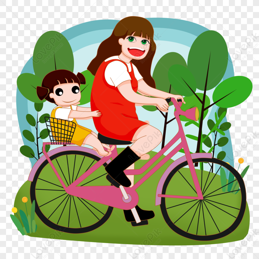 Madre Montando Bicicleta Con Niños PNG Imágenes Gratis - Lovepik