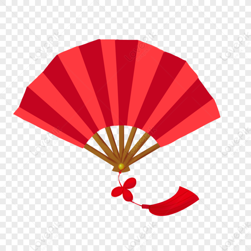 Red Chinese Fan, Red Ribbon, Fan Illustration, Red Fan PNG White ...