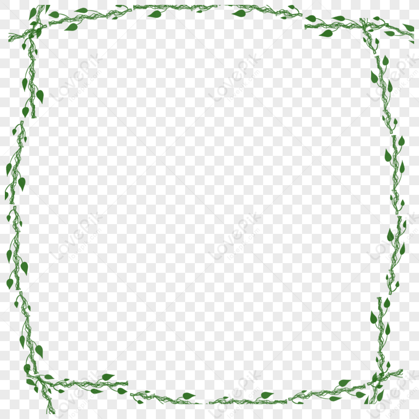 Vine Leaves Border, Frame Green, Frame Square, Green Square PNG Image ...