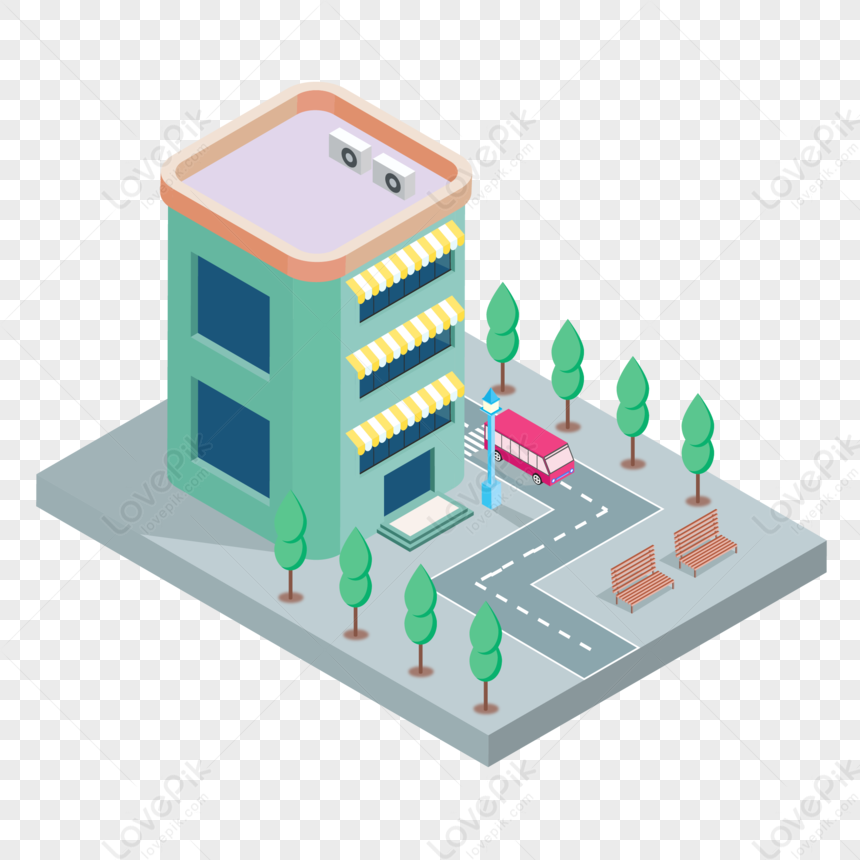 25d Green House Building Road Scene Illustration PNG Free Download And ...