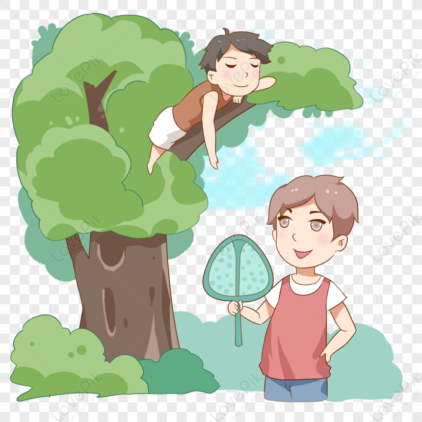 Boy Sleeping On Big Tree, Boy Illustration, Illustration Tree, Boy ...