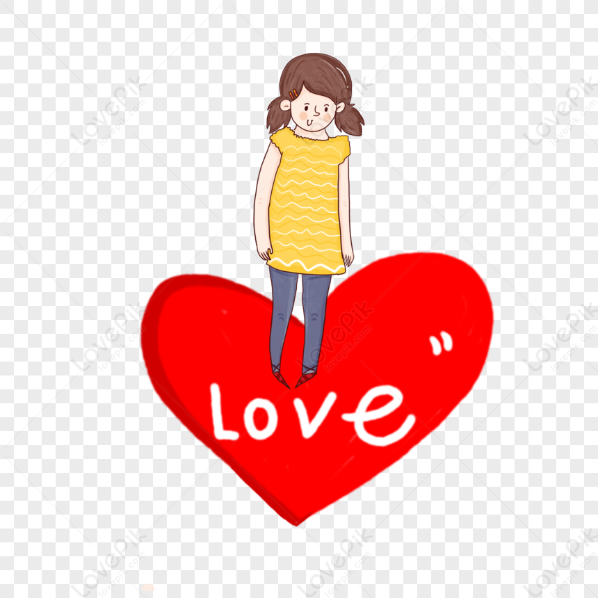 Cartoon Minimalistic Cute Girl Love Heart Element PNG Transparent ...