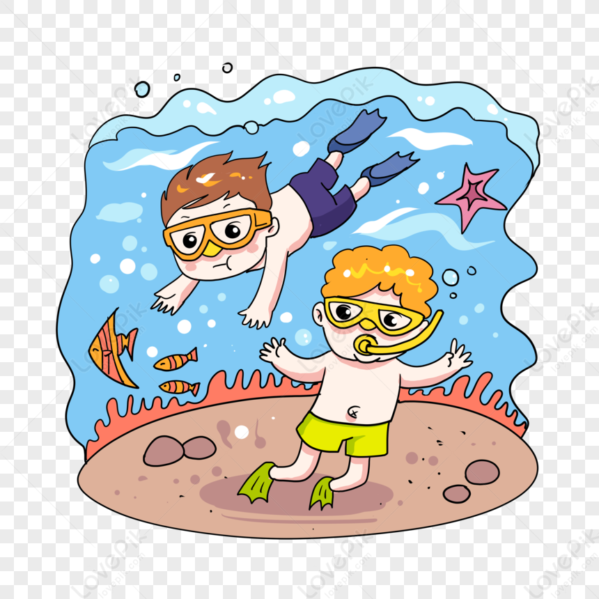 Diving Child, Sea Swimming, Sea Underwater, Cartoon Swimming PNG ...