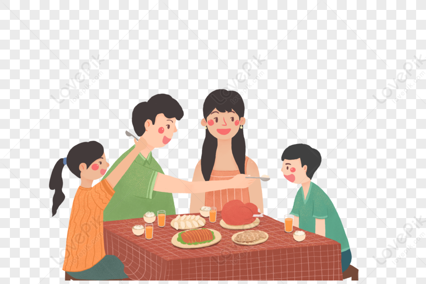 family eating dinner clipart