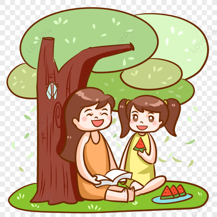 Man Sitting Under The Tree Eating Melon, Girl Sitting, Sitting Woman 