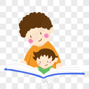 kids reading with parents clip art