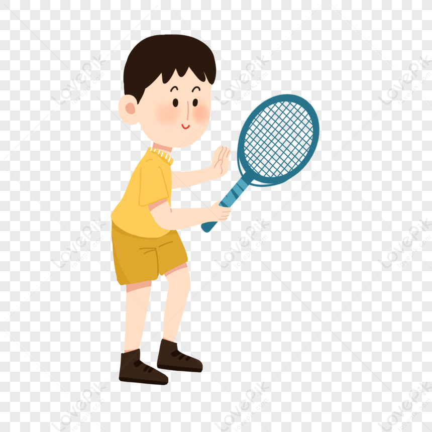 Um Menino Jogando Tênis Jogo De Desenho Animado Infantil Vetor PNG