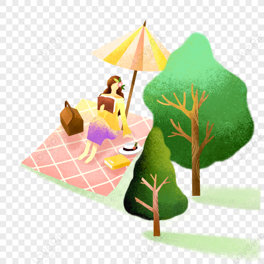 Wild Picnic Reading Hand Drawn Material PNG Transparent Image And ...