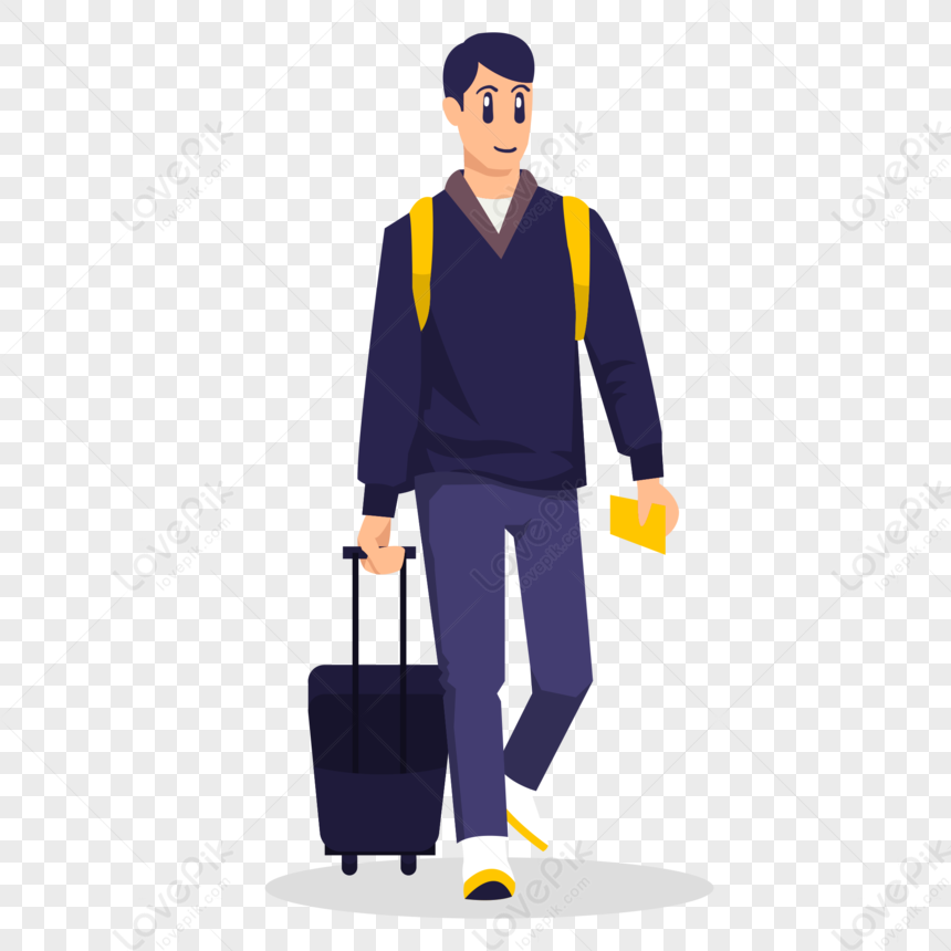 Cartoon Hand Drawn Handsome Boy Pulling Suitcase With Backpack H Free PNG  And Clipart Image For Free Download - Lovepik | 401397219