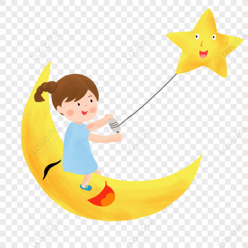 Girl On The Moon, Light Moon, Moon Stars, Moon Night Free PNG And ...