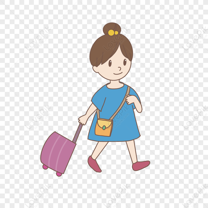 Graduation Season Cute Child Cartoon Carrying Luggage Girl Walki PNG ...