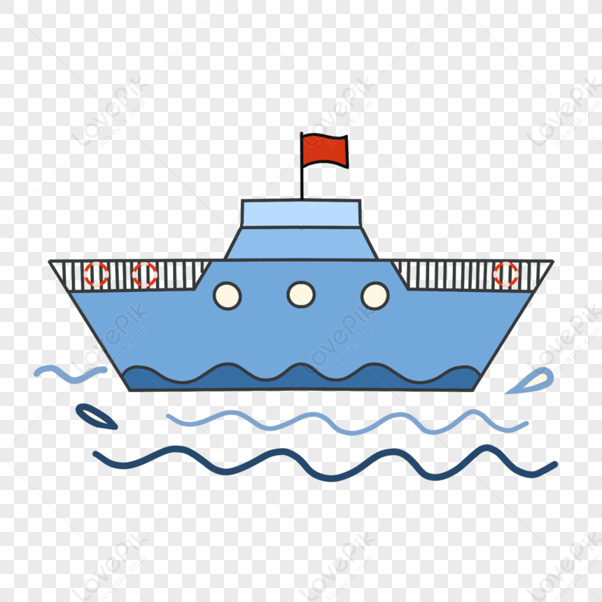 Hand Drawn Cartoon Ship, Navy Ship, Cruise Ship, Blue Ship PNG White ...