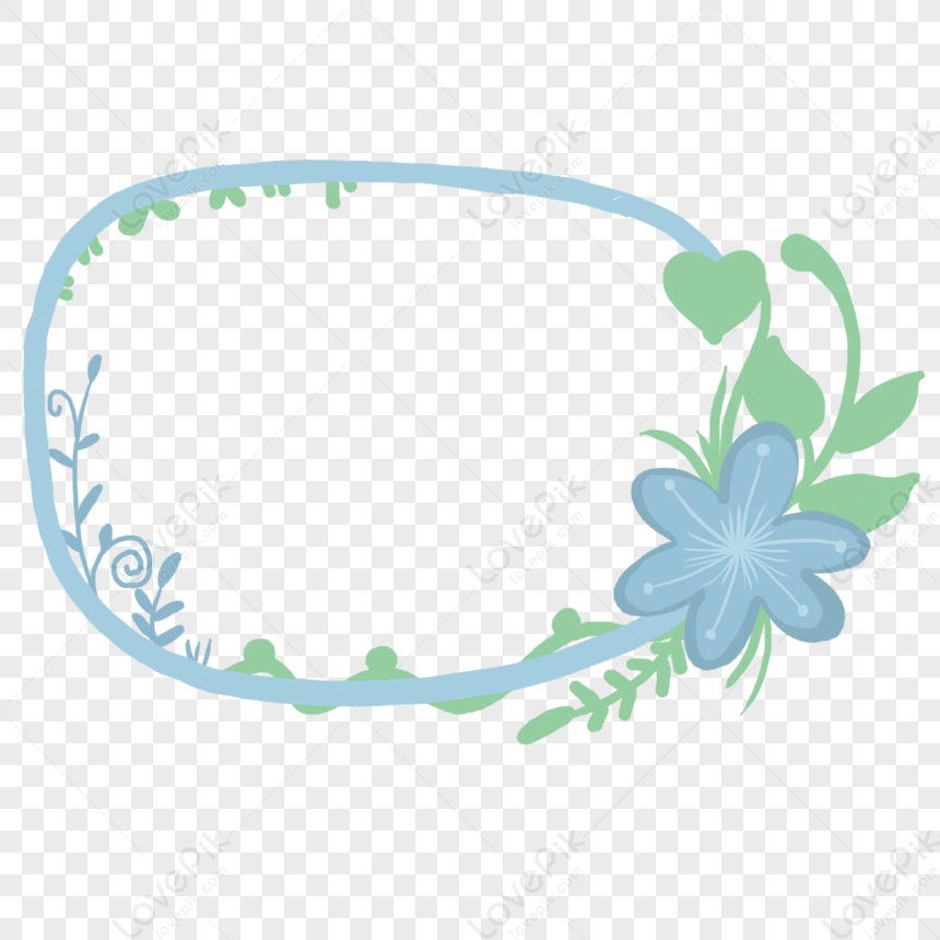 Hand Painted Blue Flowers Green Leaves Fresh Border PNG Hd Transparent ...
