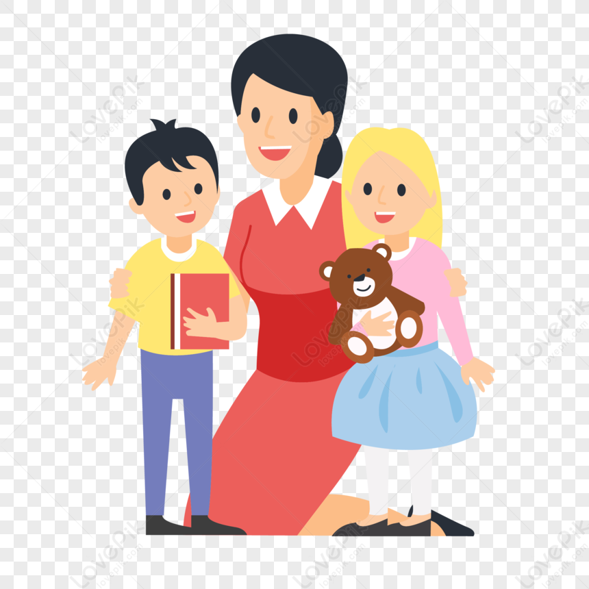 Mom And Child, Cartoon Children, Red Woman, Cartoon Family PNG ...