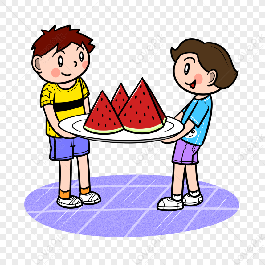 Summer Boy Carrying A Plate Of Watermelon PNG Transparent And Clipart ...