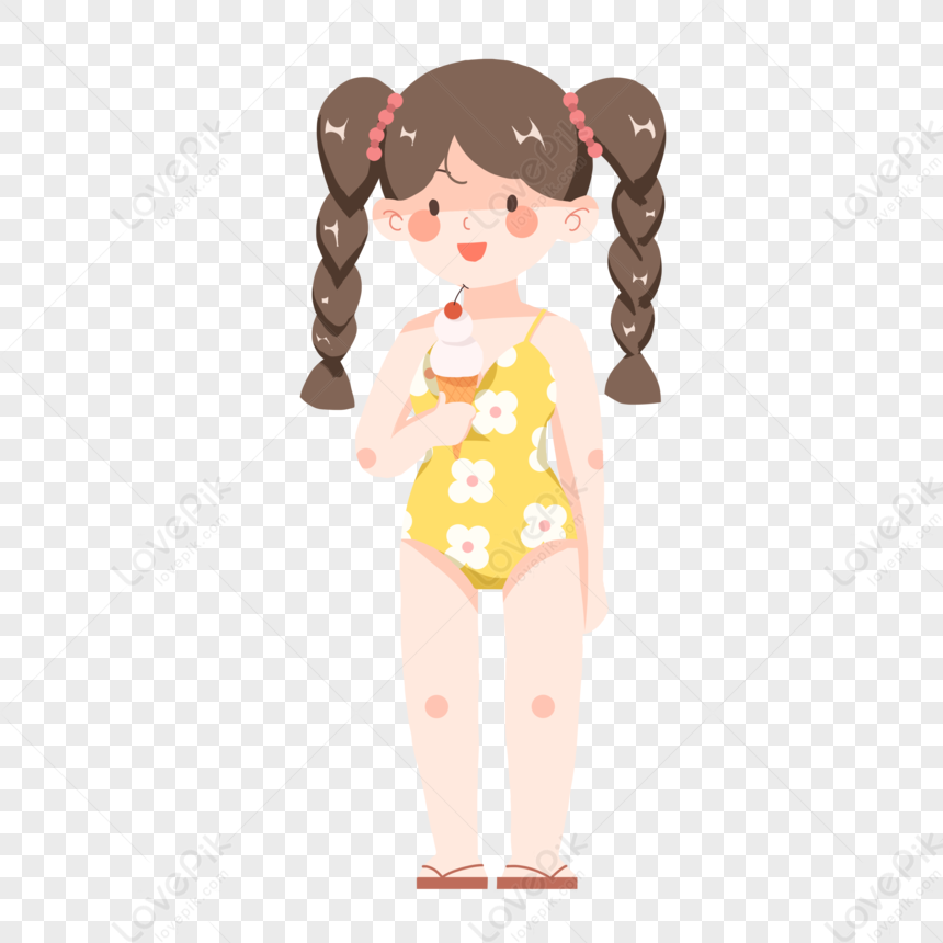 Summer Solstice Swimsuit Girl Eating Ice Cream Free PNG And Clipart ...