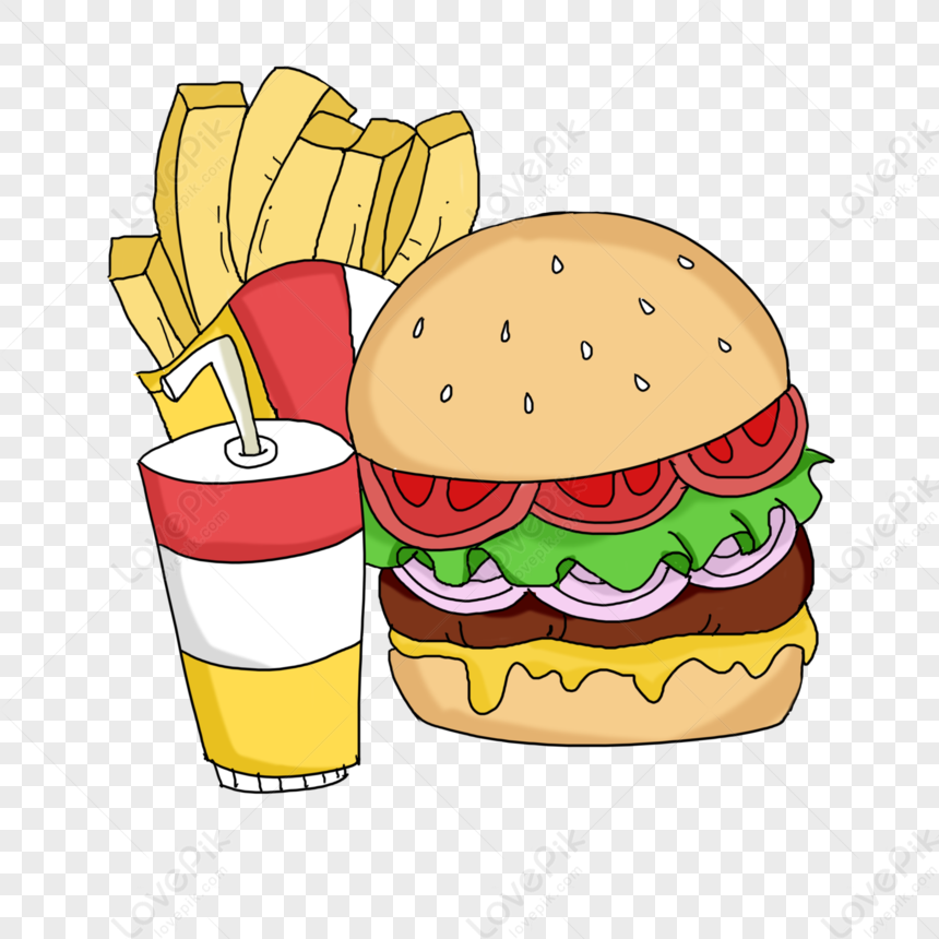 Burger Set, Cartoon Red, Cartoon Hamburger, Cartoon Fries PNG Picture ...