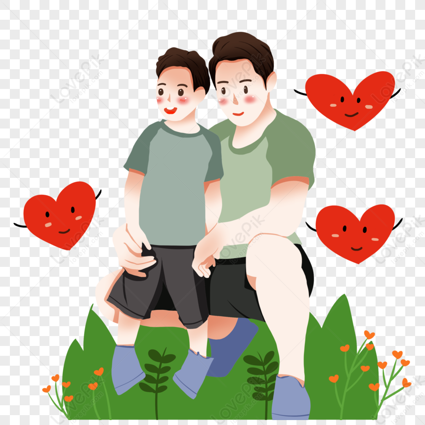 Father And Son Playing, Father And Son, Flowers, Red Hearts PNG ...