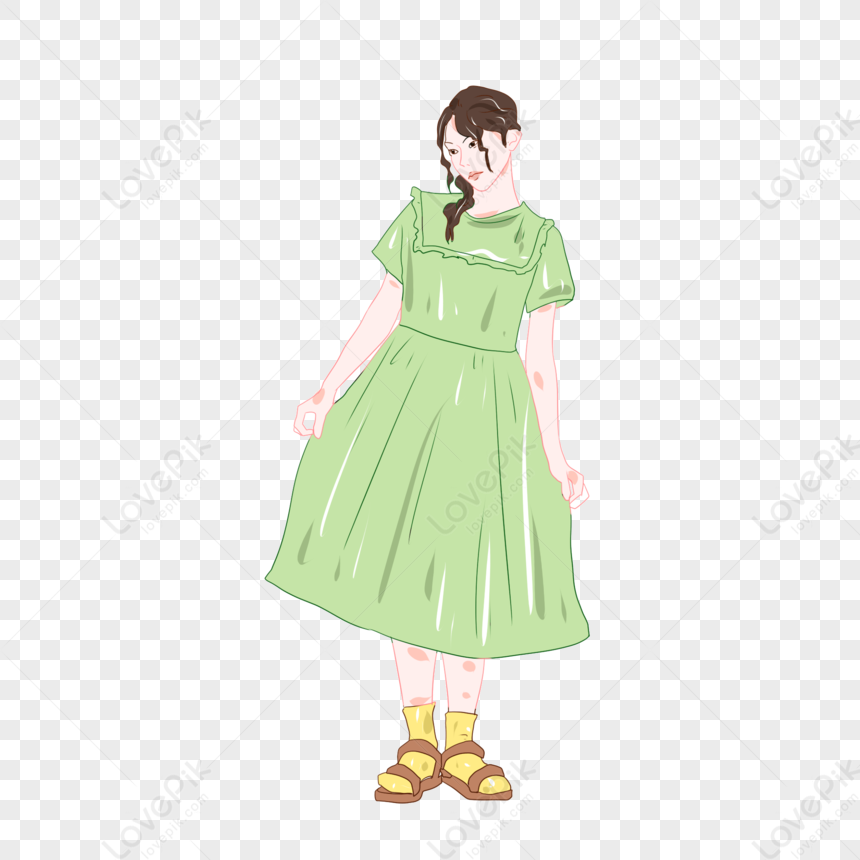 Hand Drawn Cute Dress Girl Elements PNG White Transparent And Clipart ...