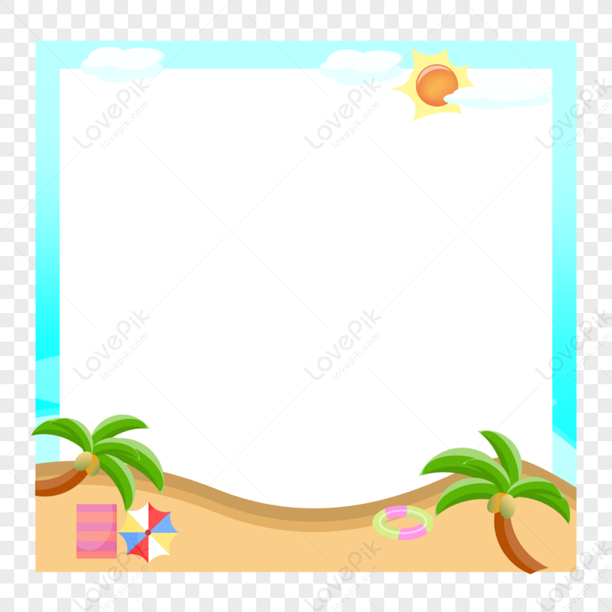Borde De La Playa PNG, árbol de coco png, regazo de natación png, marco playa png