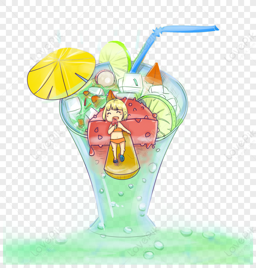 Cartoon Ice Drink, Drink Umbrella, Ice Cube, Lemon PNG Free Download ...