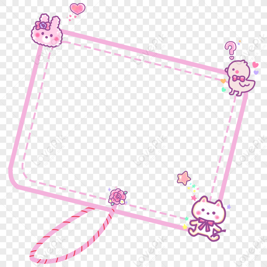 Hand Drawn Cartoon Cute Pink Animal Bunny Chick Border, Cartoon Border ...