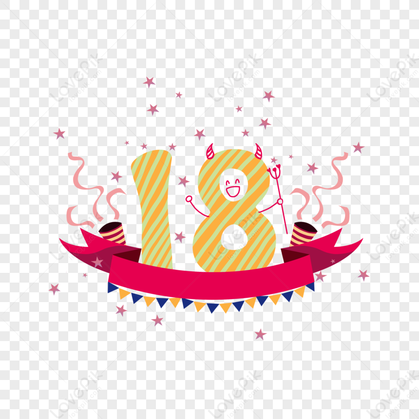 Number 18 Banner Element, Celebration, Colored Ribbons, Birthday Banner ...