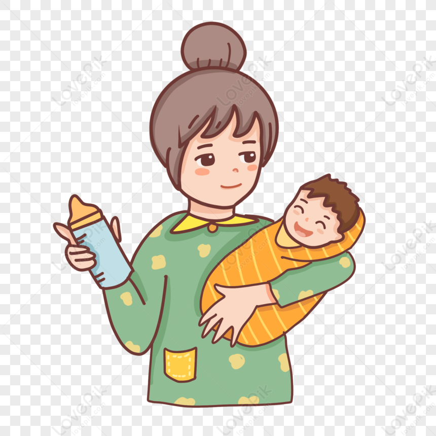 Cartoon Autumn Day Mom Holding A Child PNG Picture And Clipart Image ...