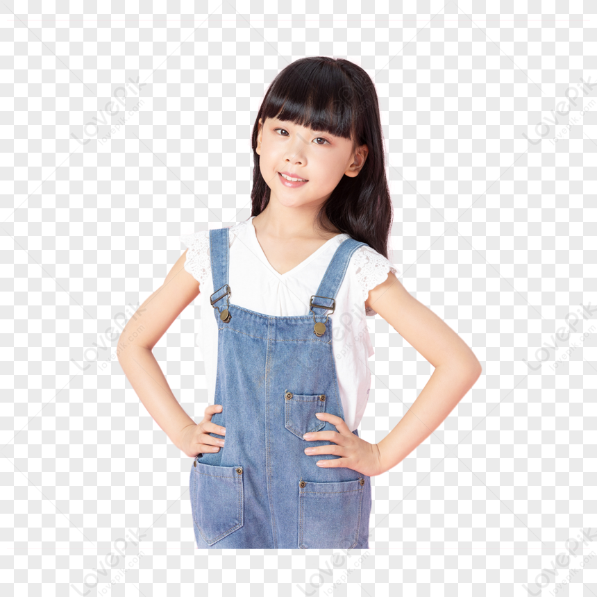 Cute Girl Wearing Denim Overalls PNG White Transparent And Clipart ...