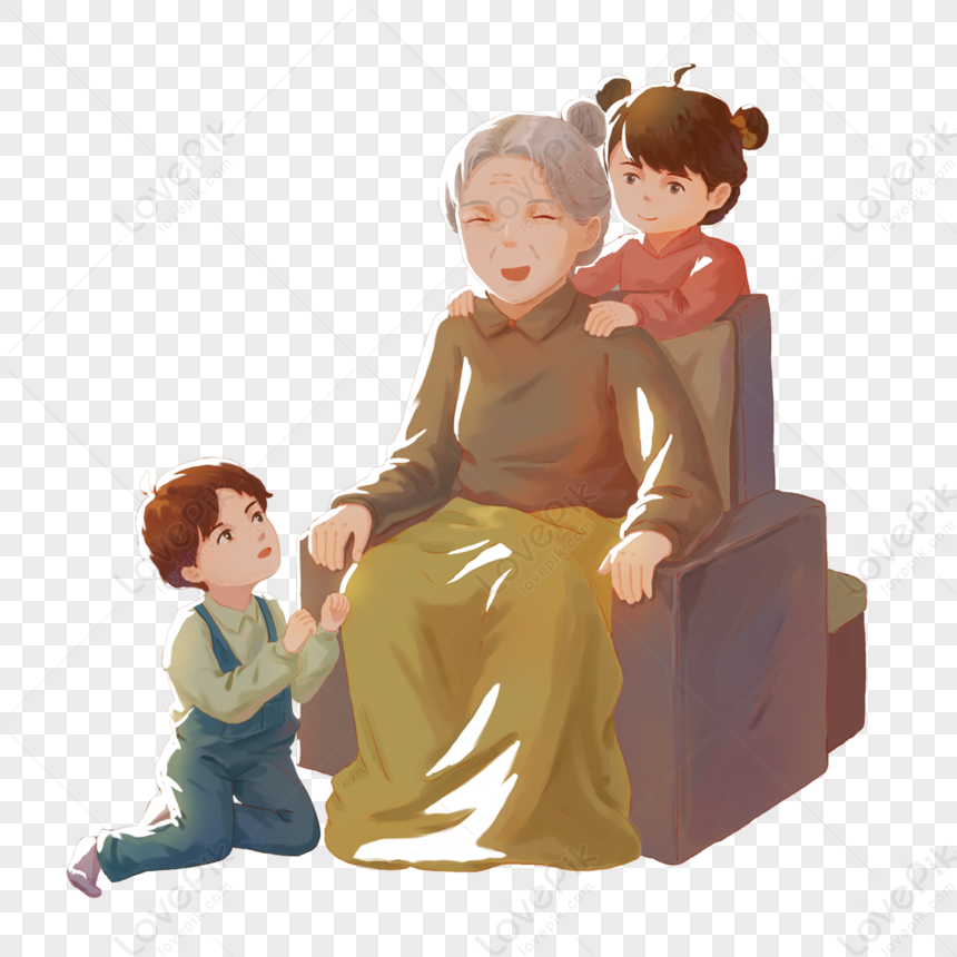 Thanksgiving Grandchildren Massaging Grandma PNG Free Download And ...